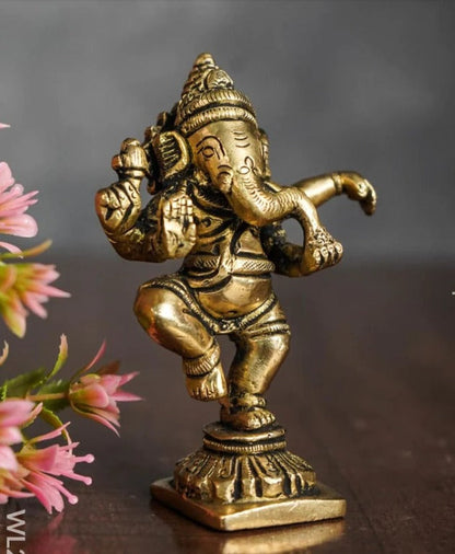 Brass Dancing Ganesha Idol Murti