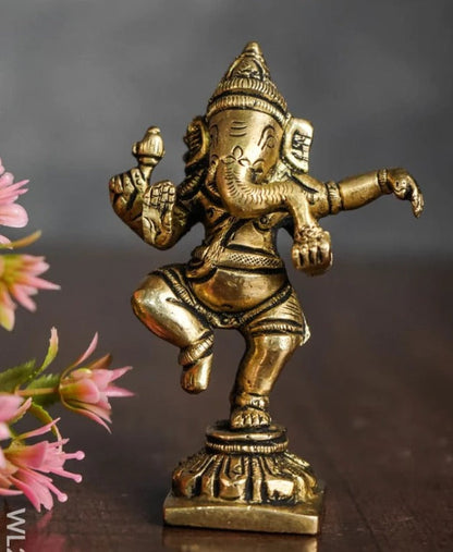 Brass Dancing Ganesha Idol Murti