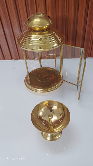 Brass Akhand Glass Jyoti Diya Stand