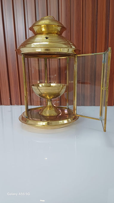 Brass Akhand Glass Jyoti Diya Stand