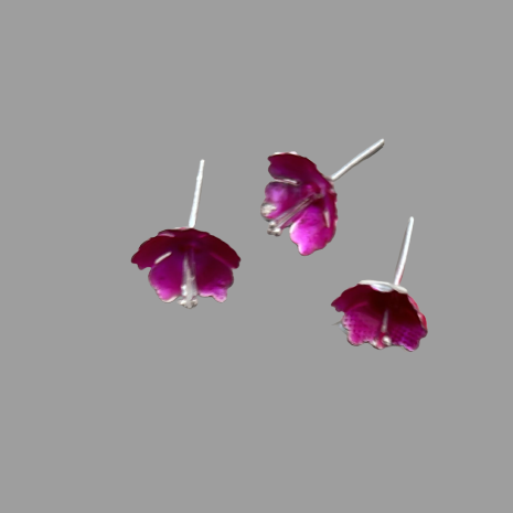 Pure Silver Enamel Pink Flowers |Pack of 3