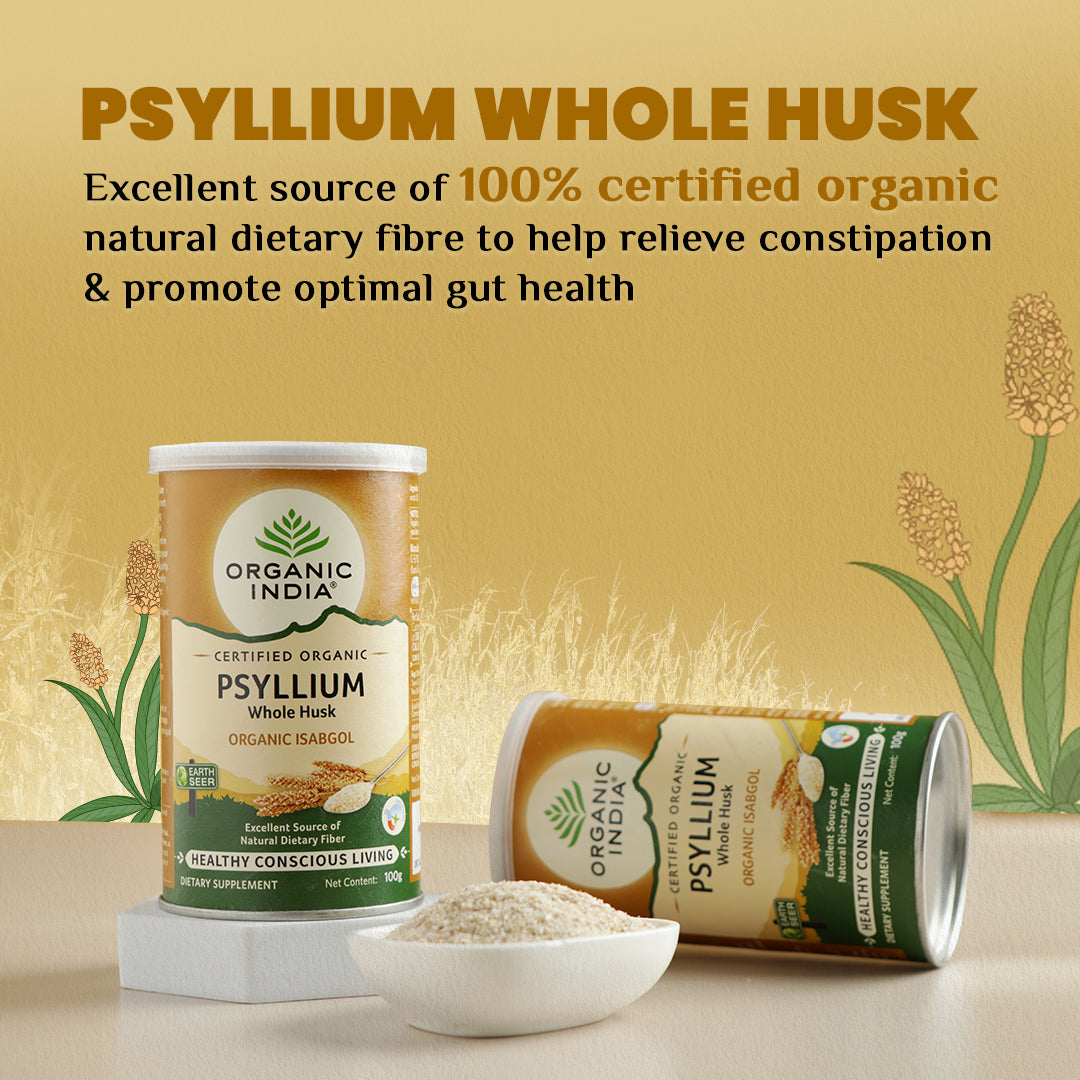 Organic India Whole Husk Psyllium bottle of 100 gm Powder X 2 - PUSHMYCART
