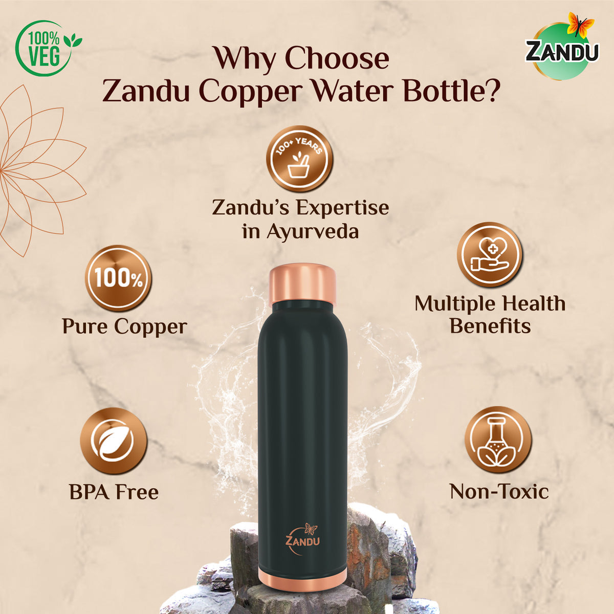 zandu copper water bottle