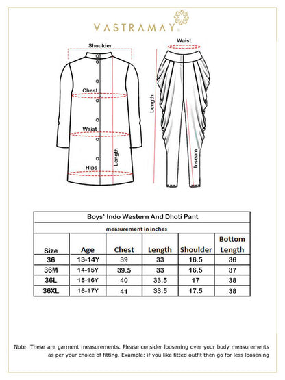 VASTRAMAY Boys Cream-Colored Mirror Work Embellished Slim Fit Sherwani Set