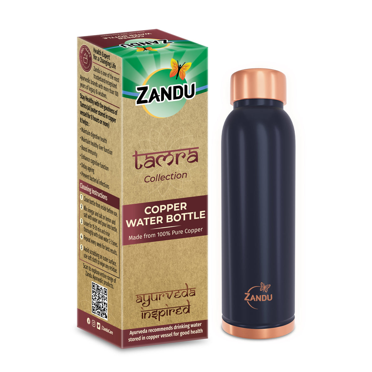 zandu copper water bottle