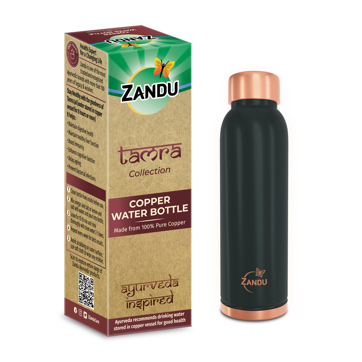 zandu copper water bottle