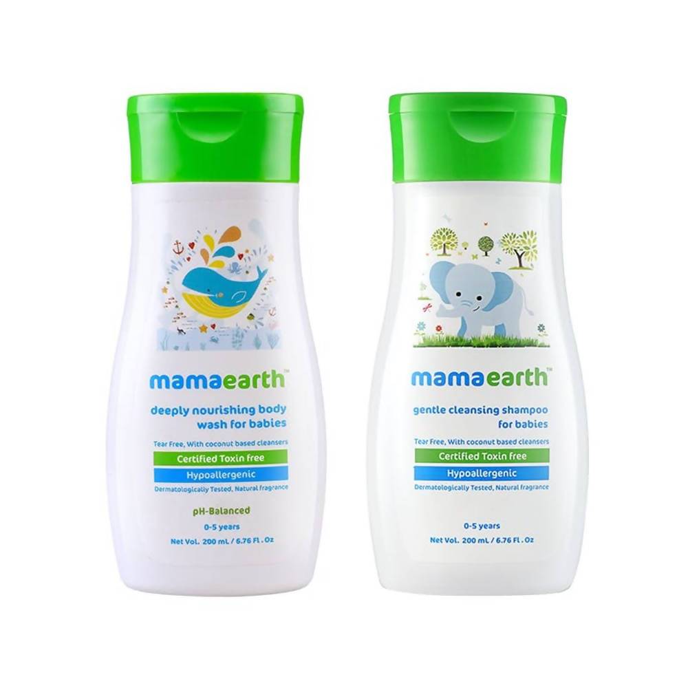 Mamaearth Deeply Nourishing Body Wash And Gentle Cleansing Shampoo For Babies |200ml+200ml