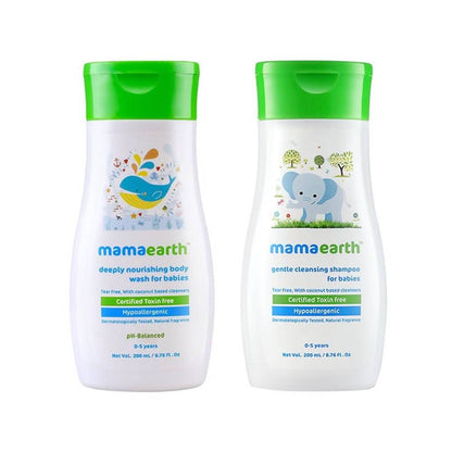 Mamaearth Deeply Nourishing Body Wash And Gentle Cleansing Shampoo For Babies |200ml+200ml