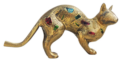 Brass Showpiece Cat Polish Meena Statue