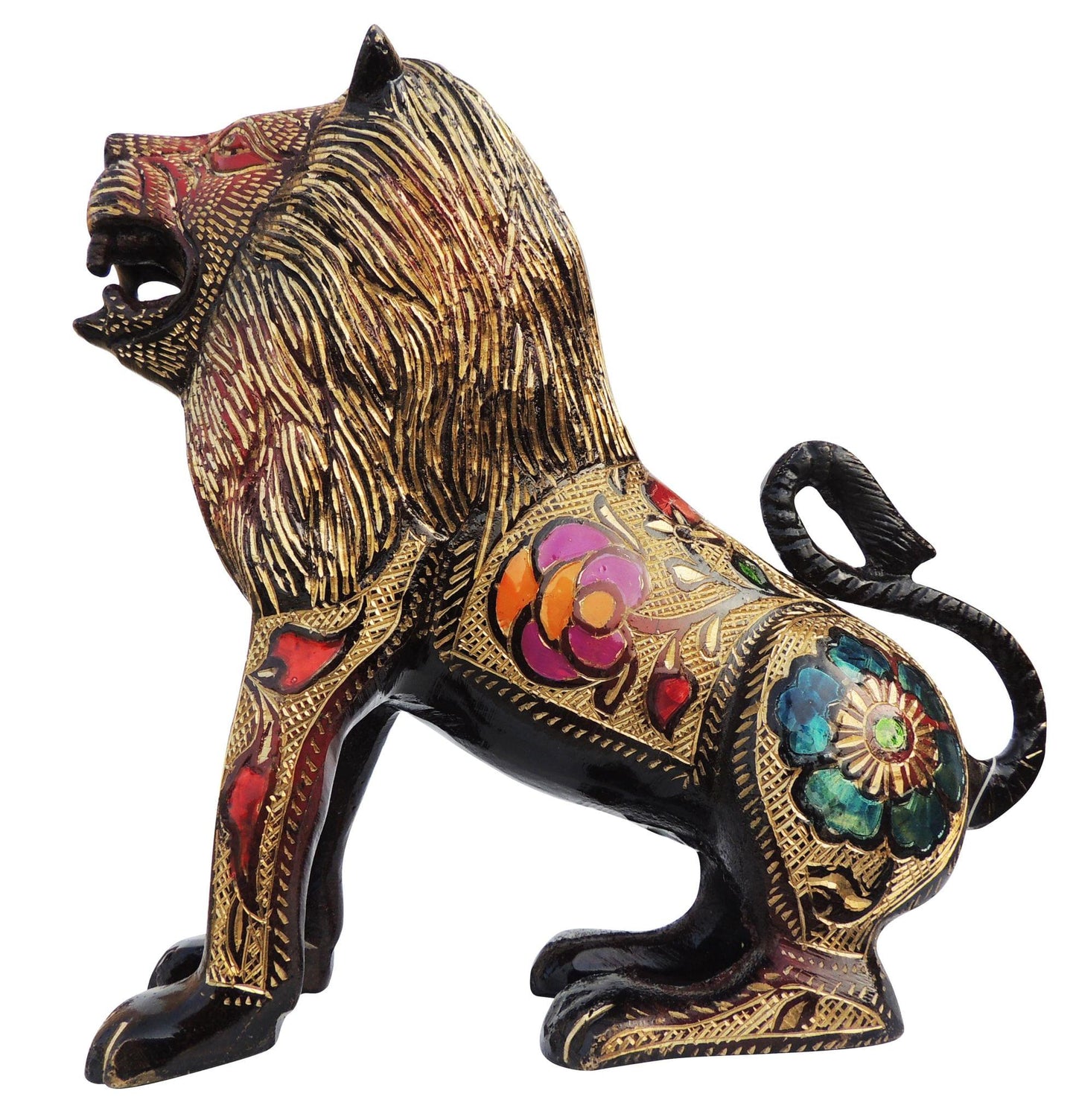 Brass Showpiece Lion Black Meena