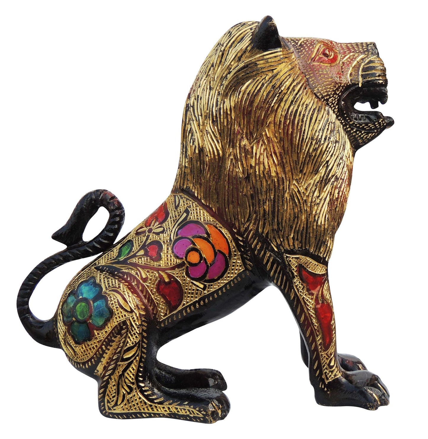 Brass Showpiece Lion Black Meena