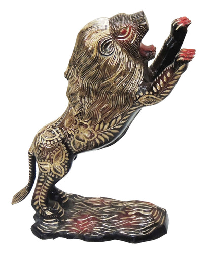 Brass Showpiece Jumping Lion Statue