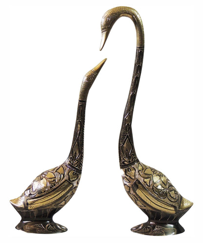 Brass Showpiece Duck Pair Statue With Color Finish