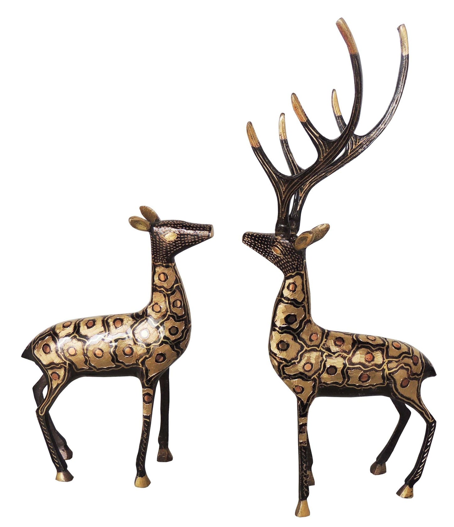 Brass Showpiece Deer Pair Statue With Black Finish