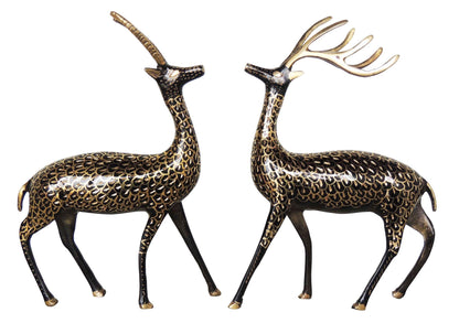 Brass Showpiece Deer Pair Statue With Black Finish