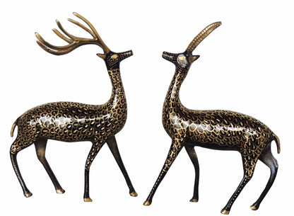 Brass Showpiece Deer Pair Statue With Black Finish