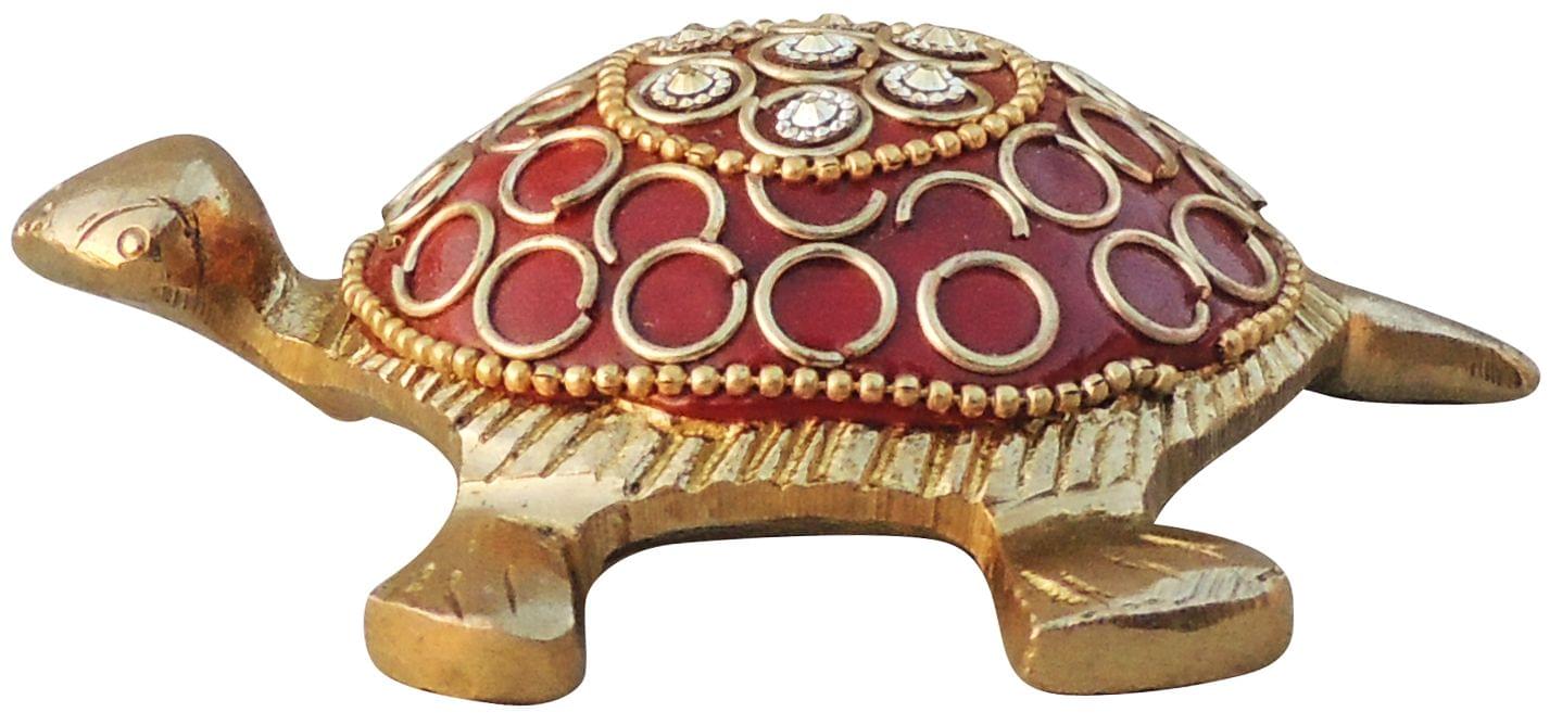 Brass Showpiece Red Tortoise