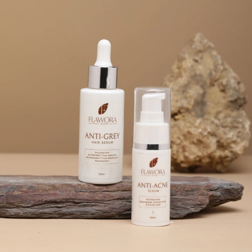 Flawora Anti Grey Hair Serum & Anti Acne Serum Combo