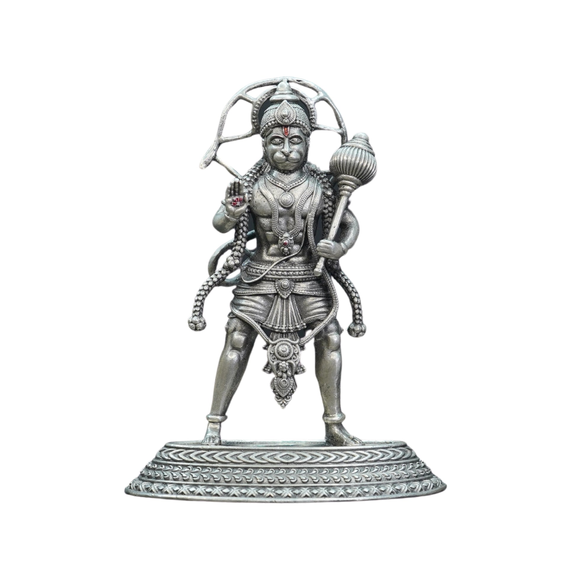 Mahita Collections Pure Silver Antique Ashirwad Hanuman Standing With Mala 100.01G