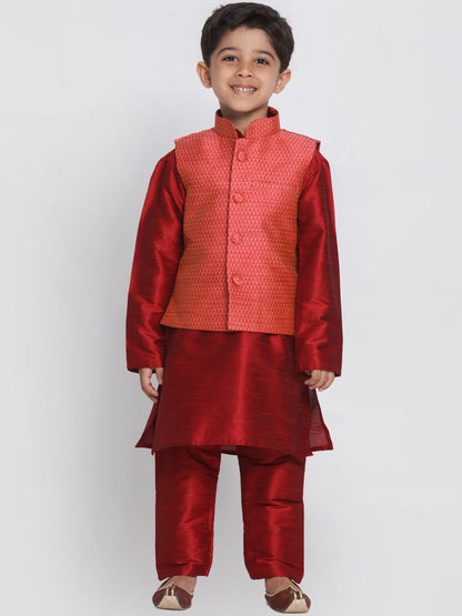 vastramay boys pink orange woven design nehru jacket