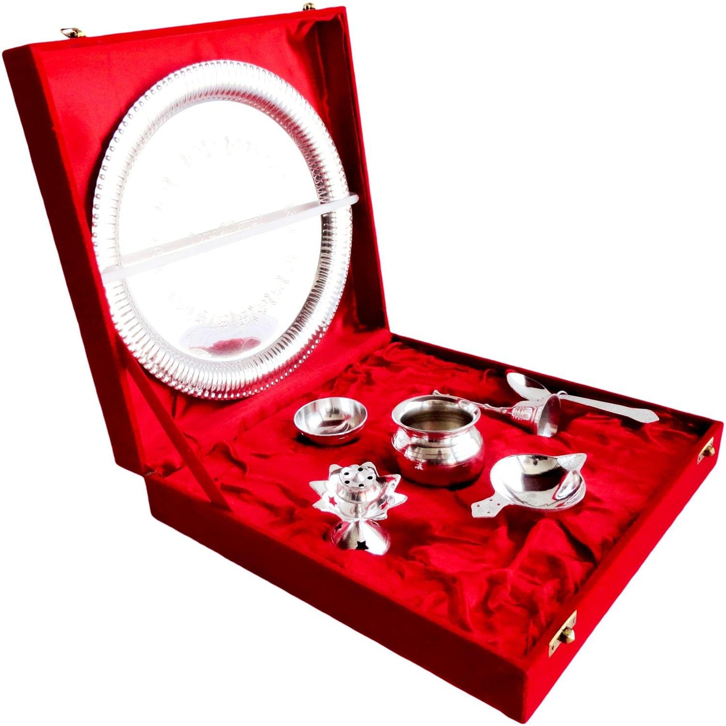 Brass Puja Thali Set With Velvet Box