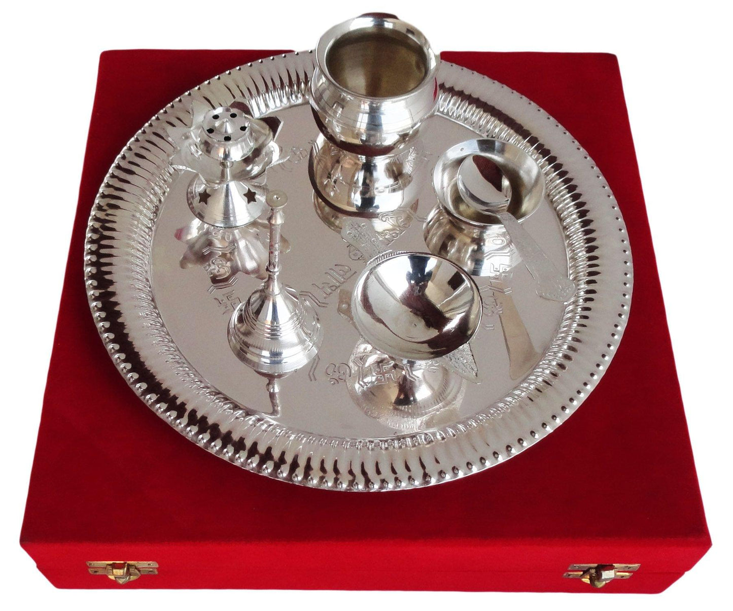 Brass Puja Thali Set With Velvet Box