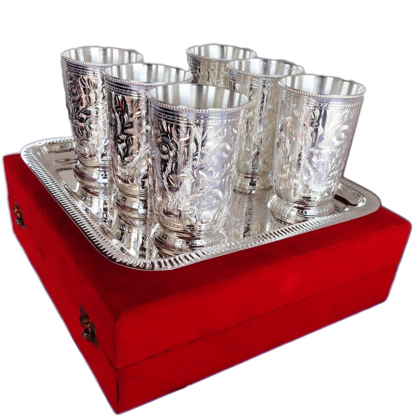 Brass 6 Glass set with tray