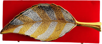 Brass Decorative Neem Leaf Two Tone Platter