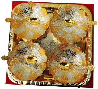 Brass 9 Pc Bowl Kamal Set 2 tone