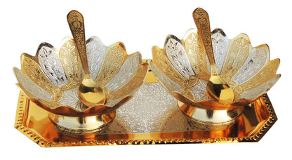 Brass Decorative 2 Bowl Set With Tray