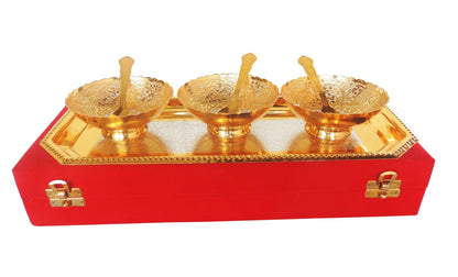 Brass 3 Pcs Decoratice Bowl Set With Velvet Box