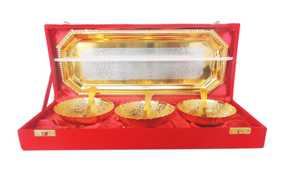 Brass 3 Pcs Decoratice Bowl Set With Velvet Box