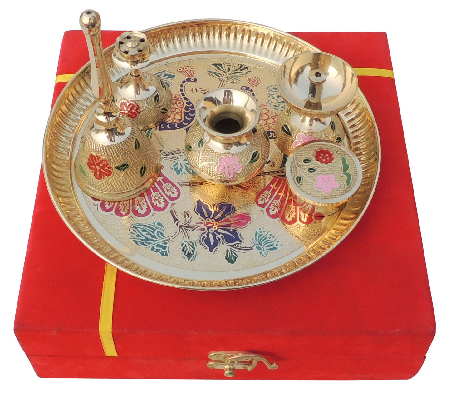 Brass Puja Thali Set With Velvet Box