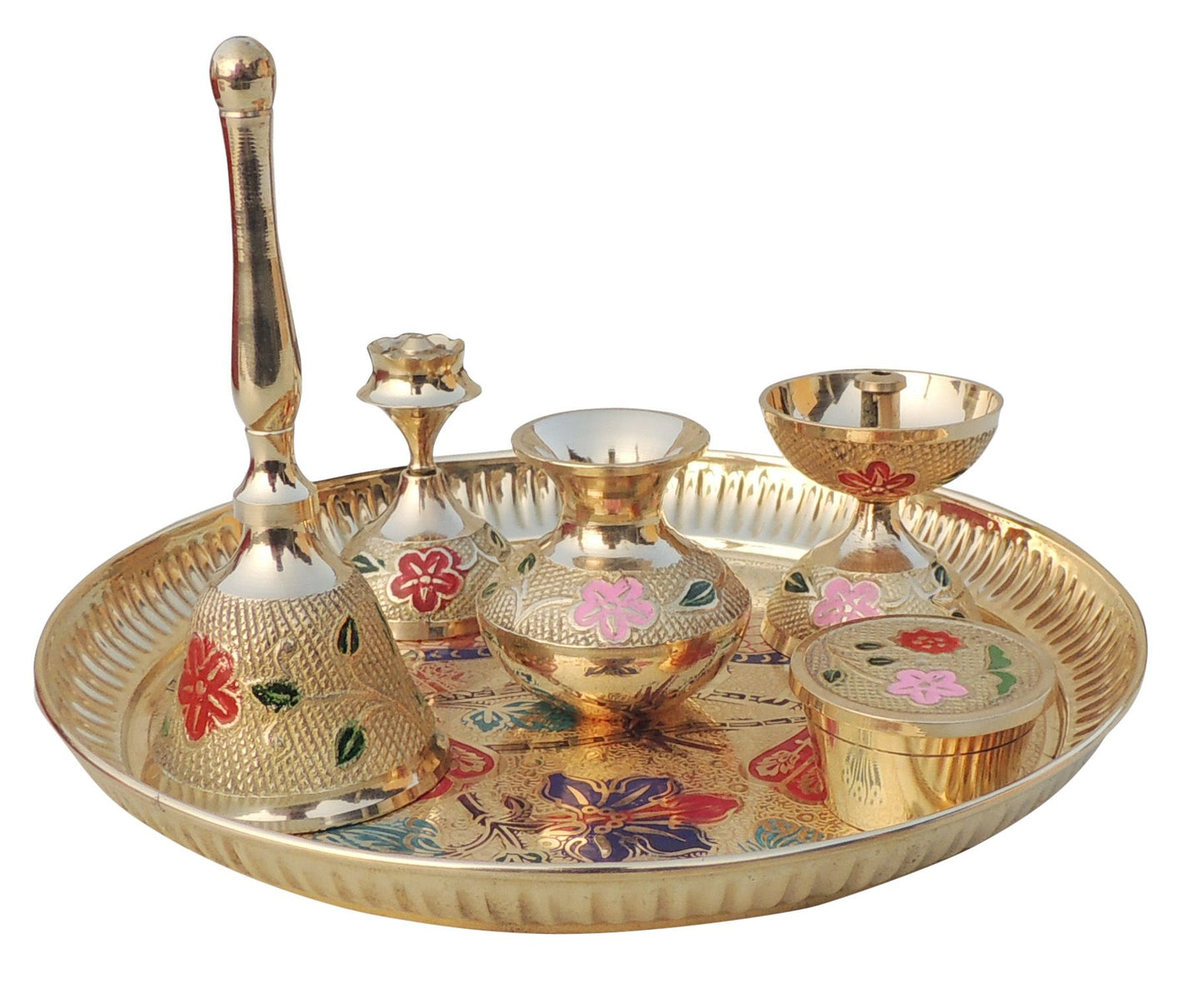 Brass Puja Thali Set With Velvet Box