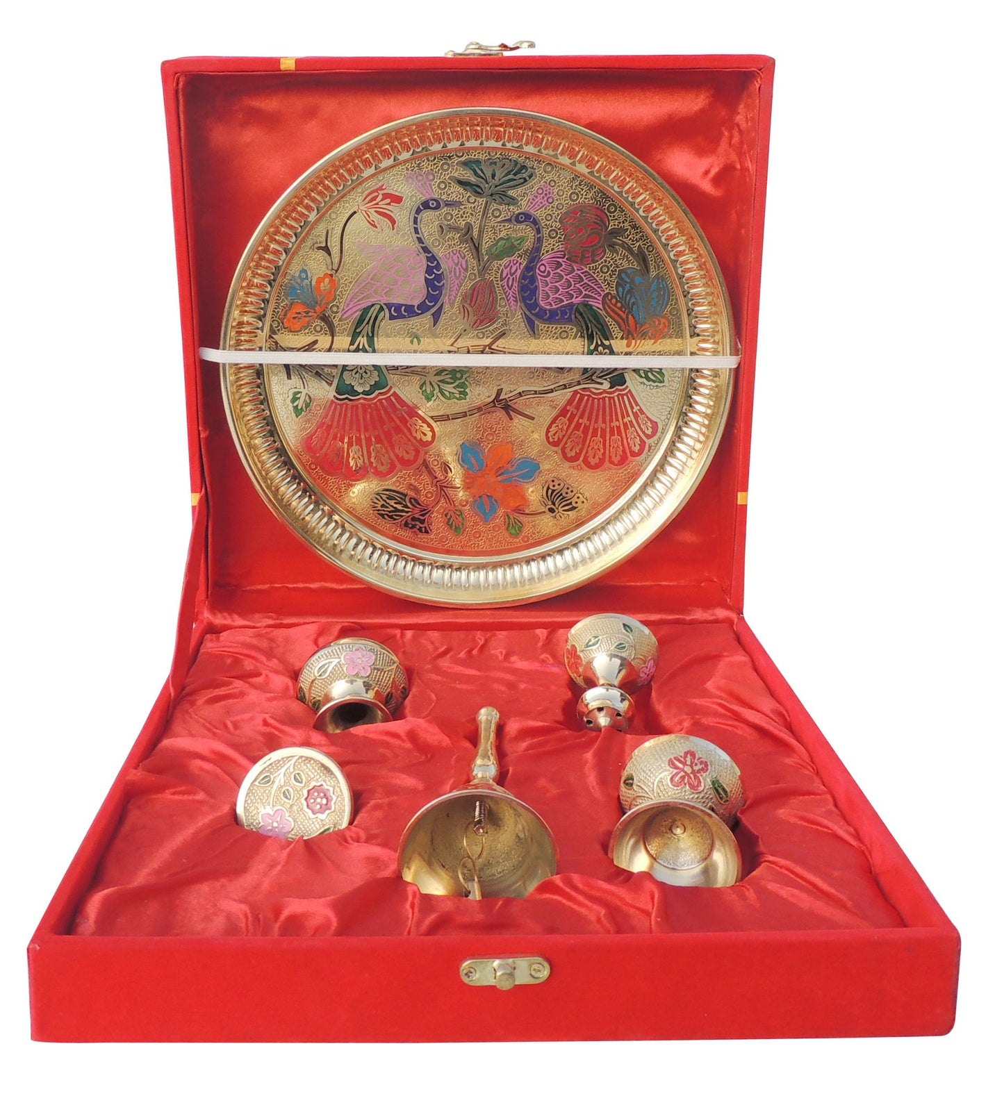 Brass Puja Thali Set With Velvet Box