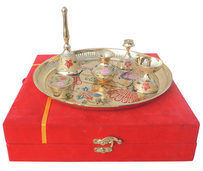 Brass Puja Thali Set With Velvet Box