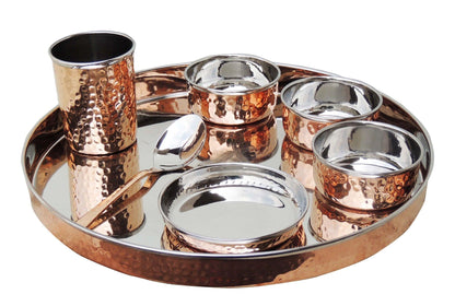 Copper Steel Dinner Thali Set 7 Pcs