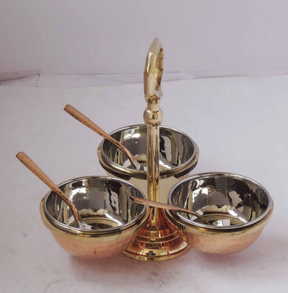 Brass & Steel Pickel Achar holder Bowl with spoon