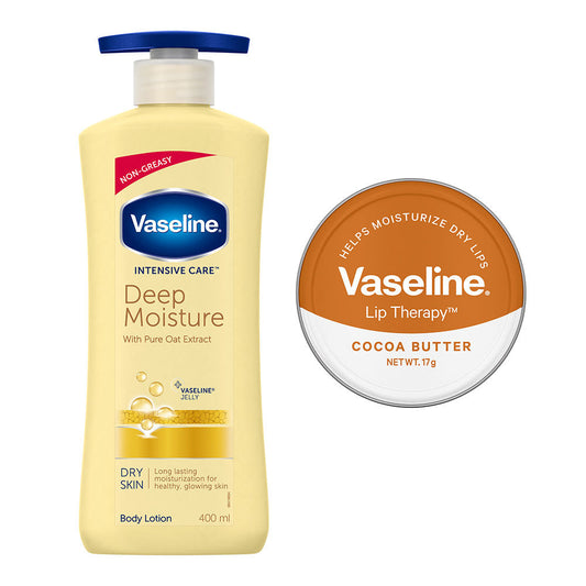 Vaseline Deep Moisture Lotion With Cocoa Lip Tin For Moisturized Skin and Healthy Lips