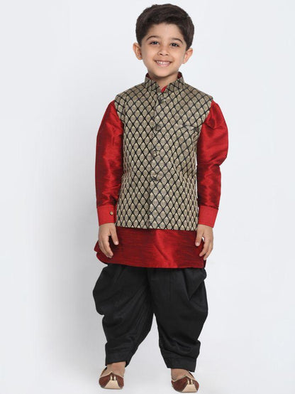 Vastramay Boys' Black Cotton Silk Blend Nehru Jacket