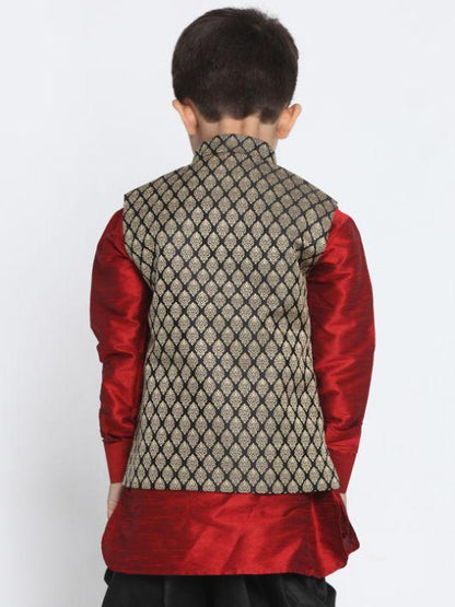 Vastramay Boys' Black Cotton Silk Blend Nehru Jacket