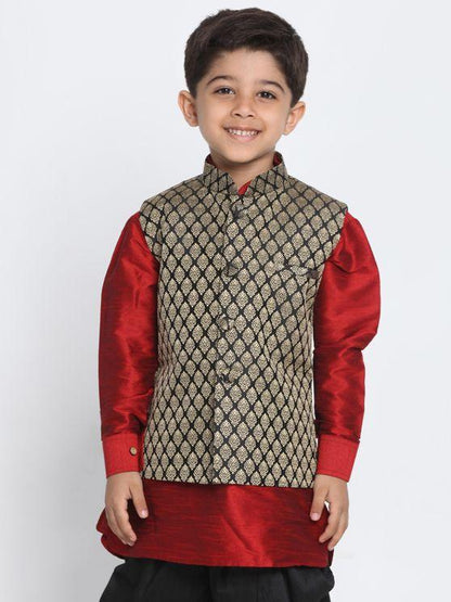 Vastramay Boys' Black Cotton Silk Blend Nehru Jacket