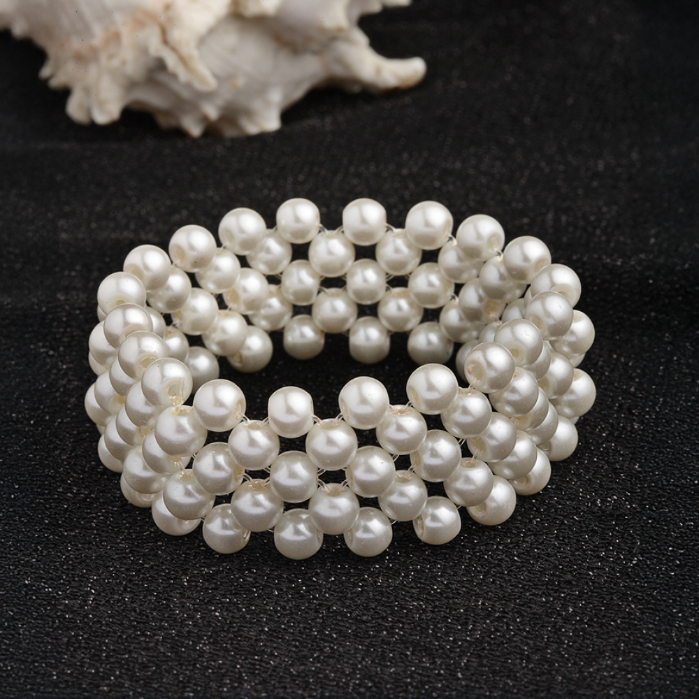 Panash Elegant Faux Pearl Stretch Multistrand Bracelet (White)