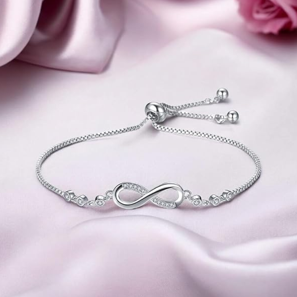 Nilu's Collection Infinity Design Studded Charm Bracelet (Silver)