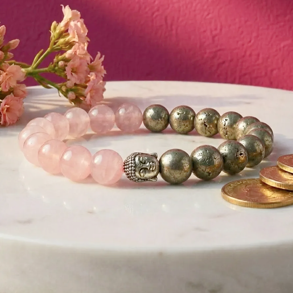 Astroyogi Love & Money Attraction Elasticated Bracelet (Pink, Grey)