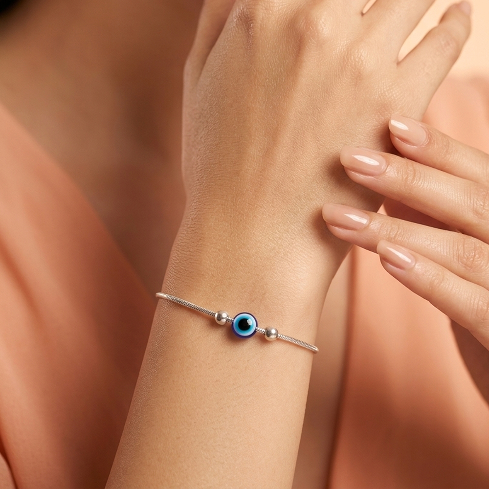 925 Siller Evil Eye Link Bracelet (Blue, Silver)