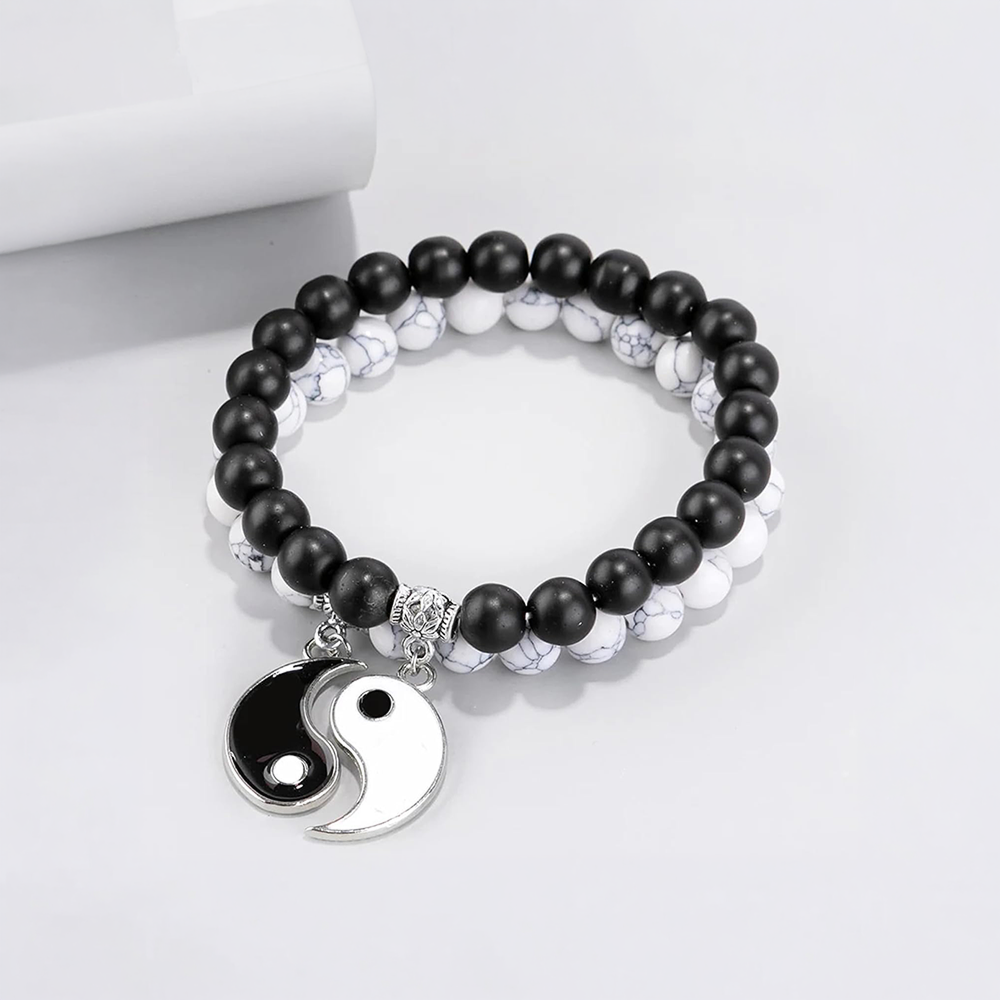 YouBella Yin Yang Couple Elasticated Bracelet (Multicolour)
