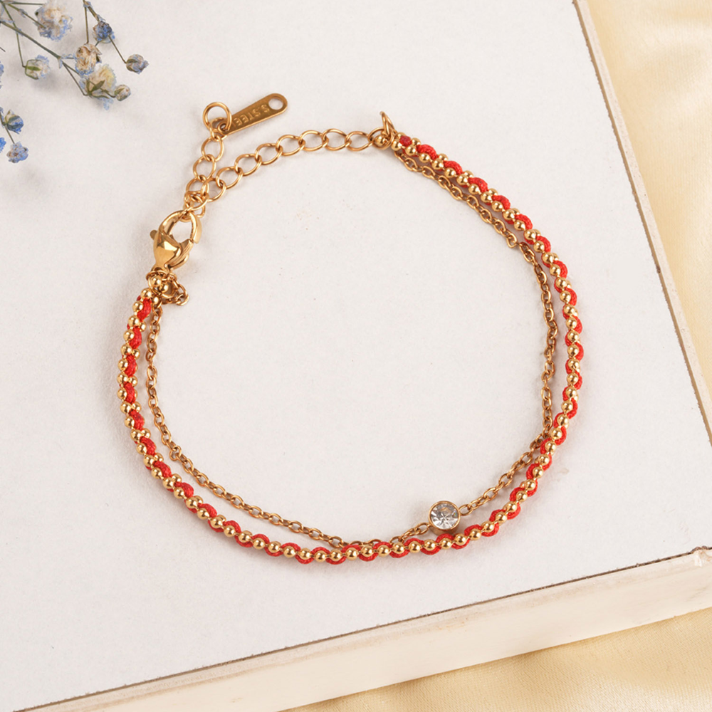 Palmonas Red Scarlet Dual Layer Multistrand Bracelet (Golden, Red)