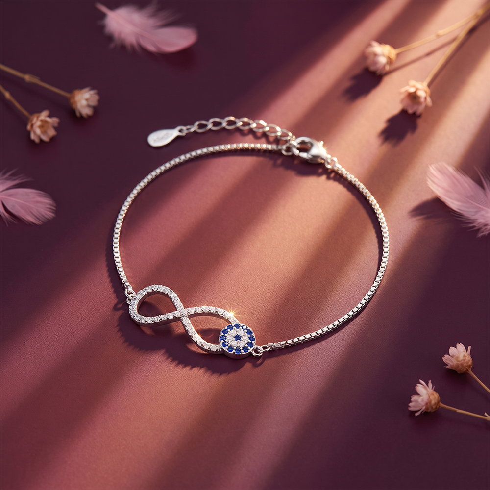 Zavya Infinity Evil Eye Link Bracelet (Silver)