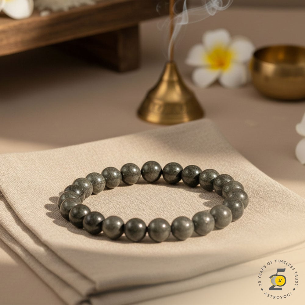 Astroyogi Raw Pyrite Elasticated Bracelet (Grey)